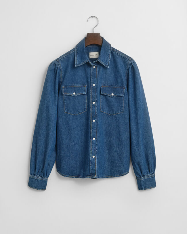 Regular Fit Puff Sleeve Denim Shirt