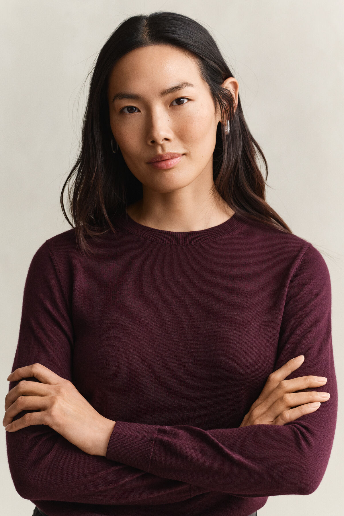 Extra Fine Merino Wool Crew Neck Sweater — DARKENED WINE