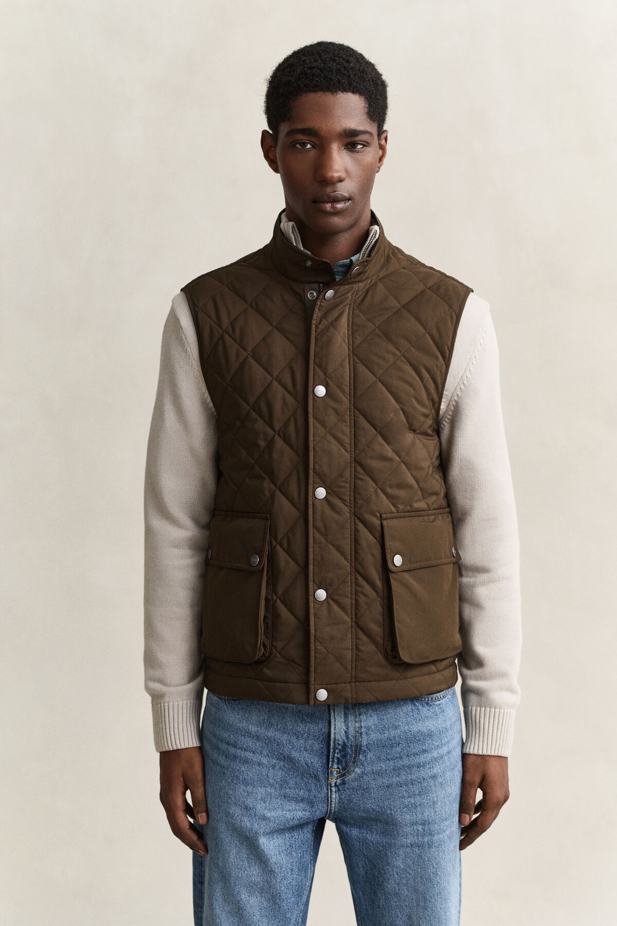Quilted Vest — BLACK BROWN