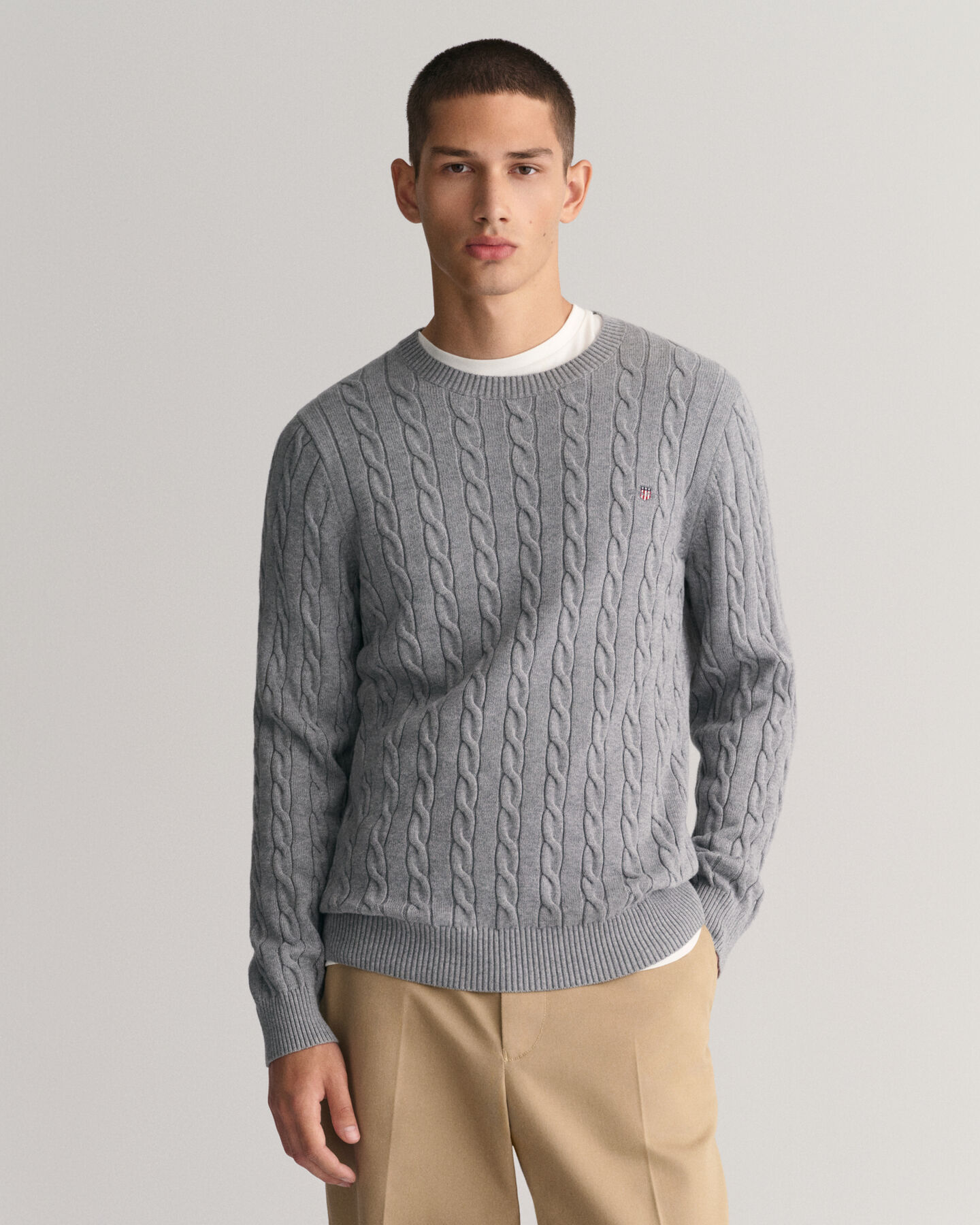 Light Grey, 100% Cotton Crew Neck Sweater