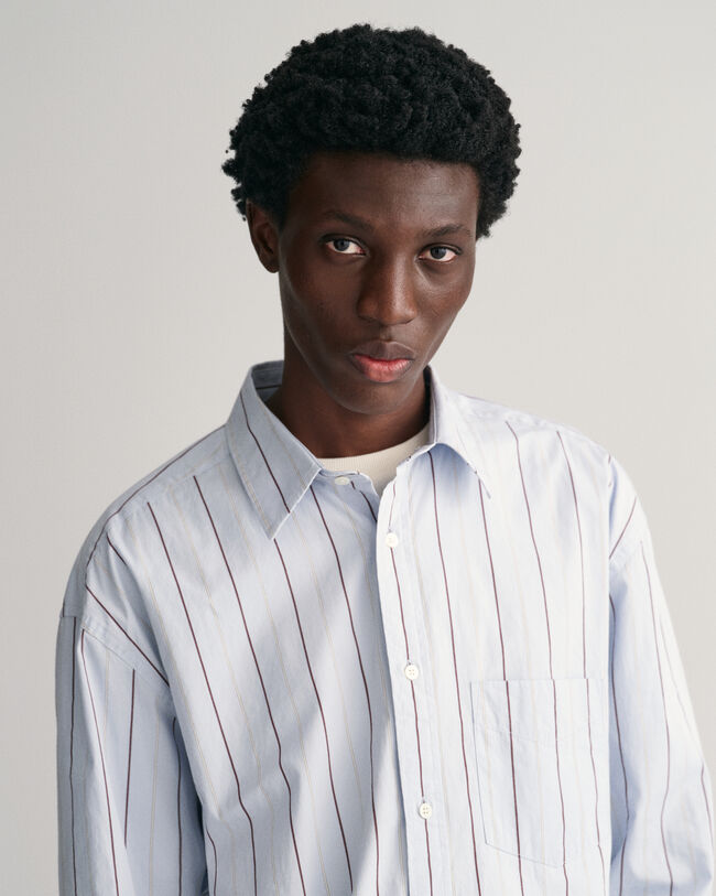 Oversized Striped Compact Poplin Shirt - GANT