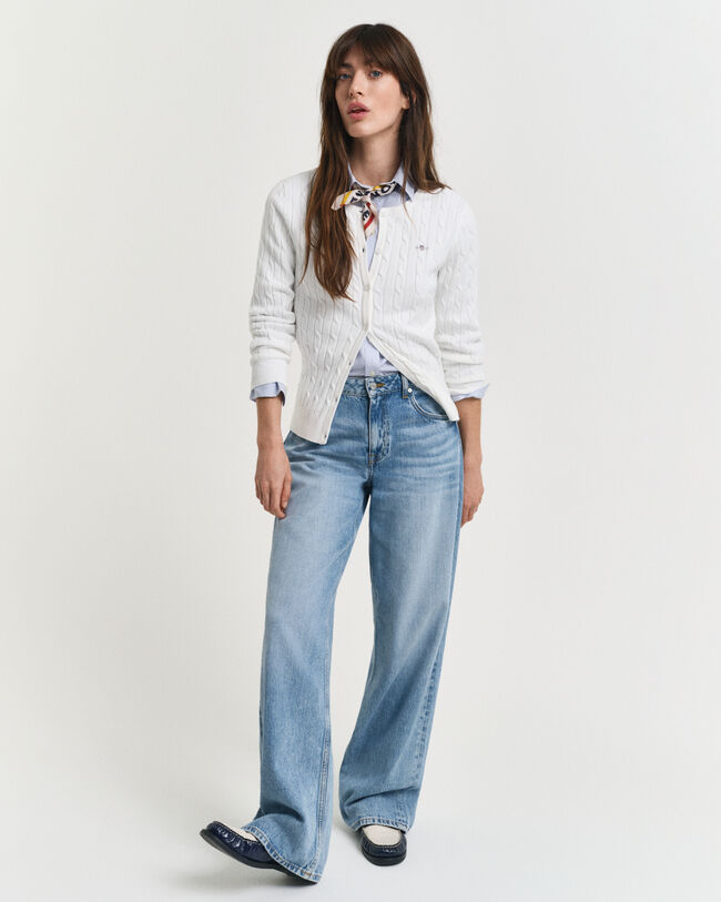 Stretch Cotton Cable Knit Cardigan