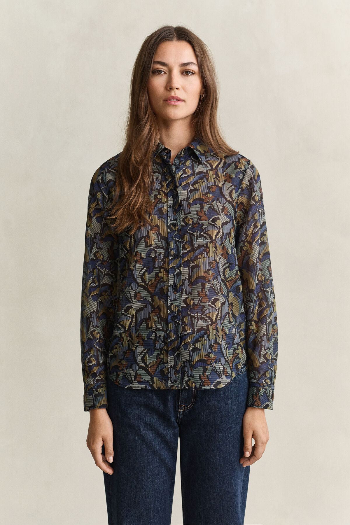 Printed Cotton Silk Shirt — EVENING BLUE