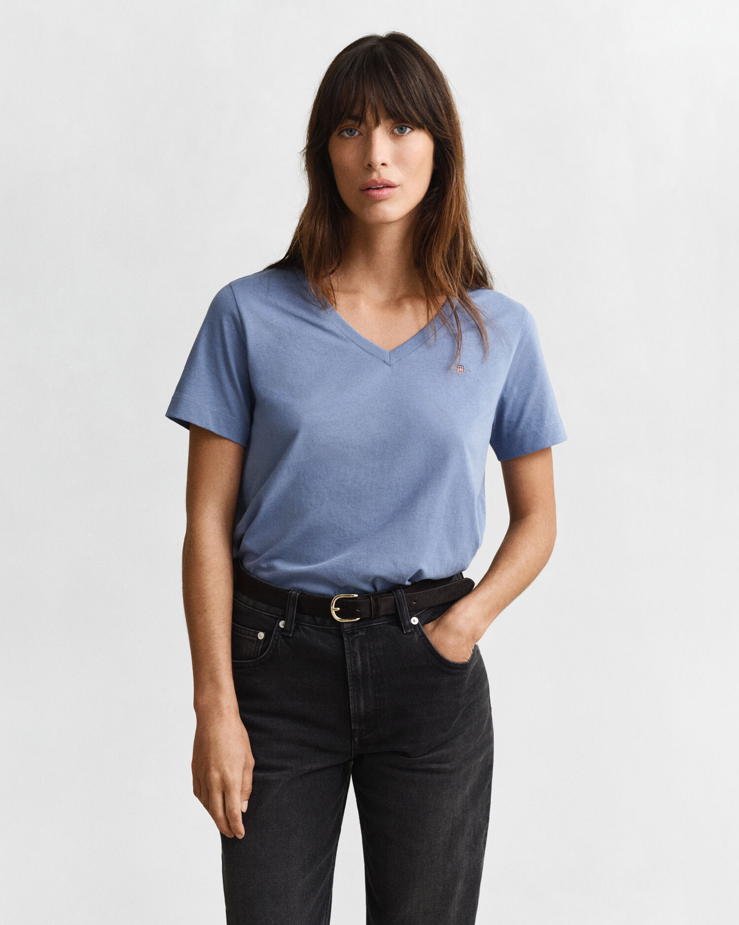 Shield V-Neck T-Shirt — FADED DENIM