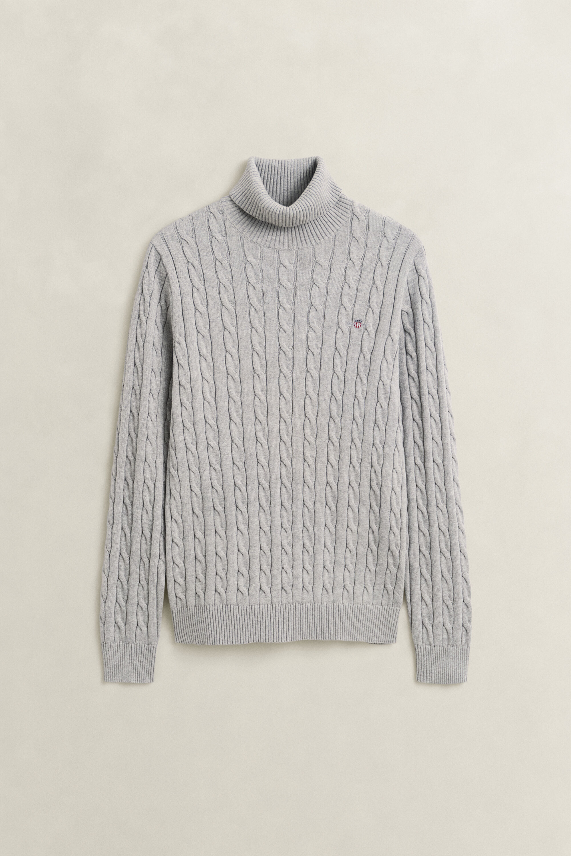 Cotton Cable Knit Turtleneck Sweater — GREY MELANGE