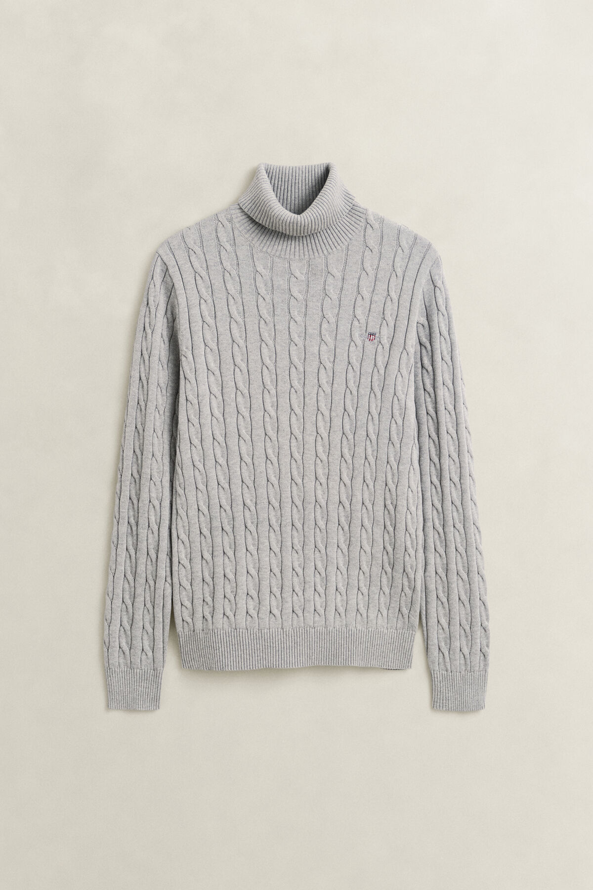 Cotton Cable Knit Turtleneck Sweater — GREY MELANGE