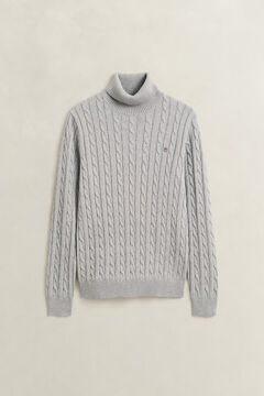 Cotton Cable Knit Turtleneck Sweater — GREY MELANGE 2