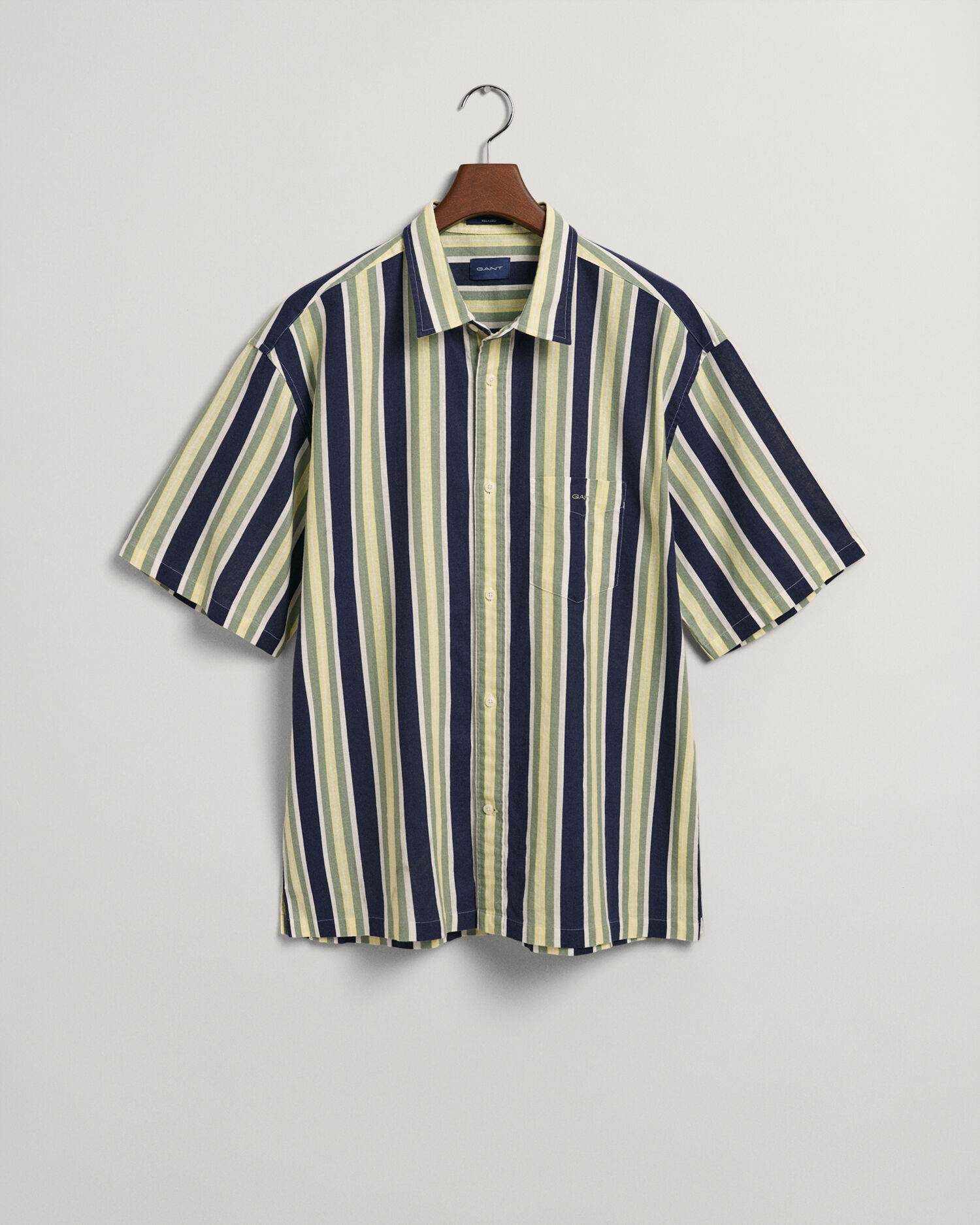 Relaxed Fit Striped Cotton Linen Short Sleeve Shirt