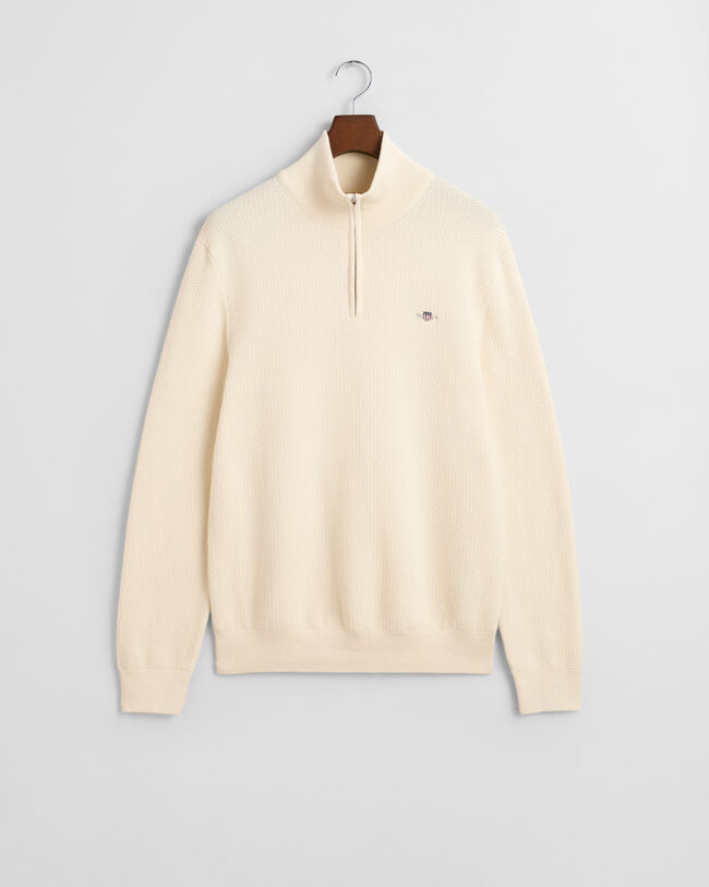 Micro Textured Cotton Half-Zip Sweater