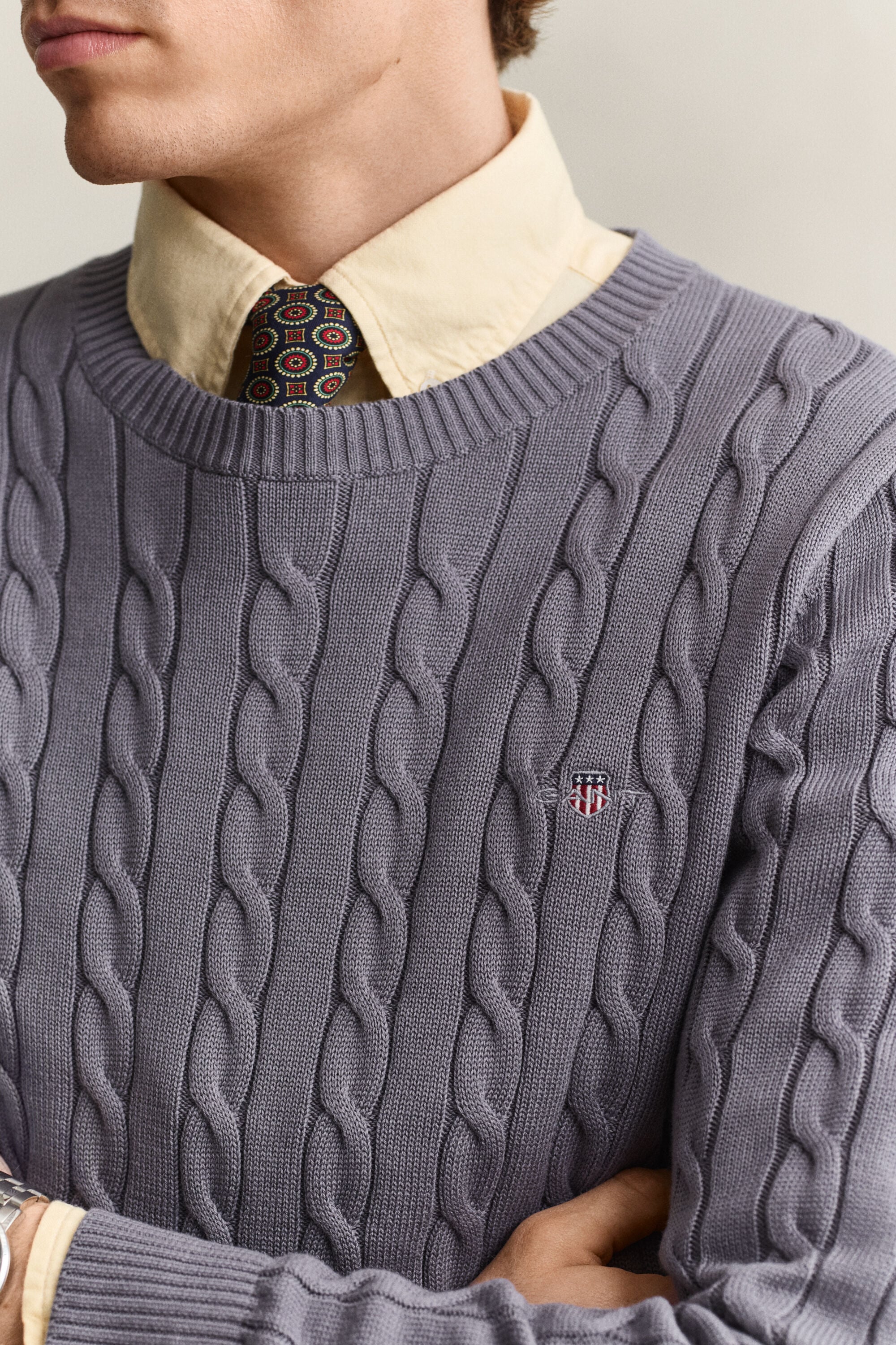 Cotton Cable Knit Crew Neck Sweater
