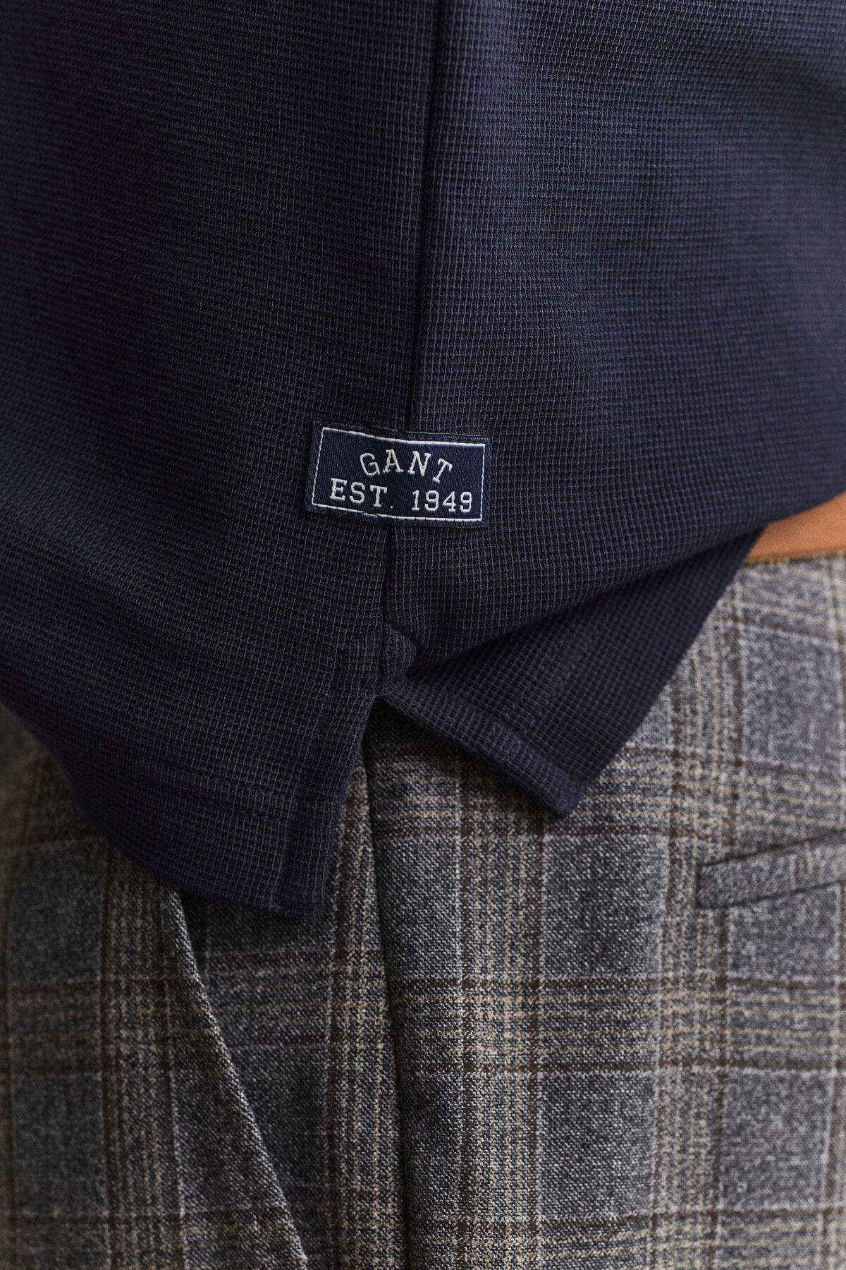 Waffle Texture Polo Shirt — EVENING BLUE