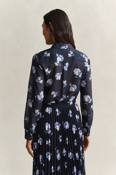 Floral Print Cotton Silk Shirt — EVENING BLUE 2