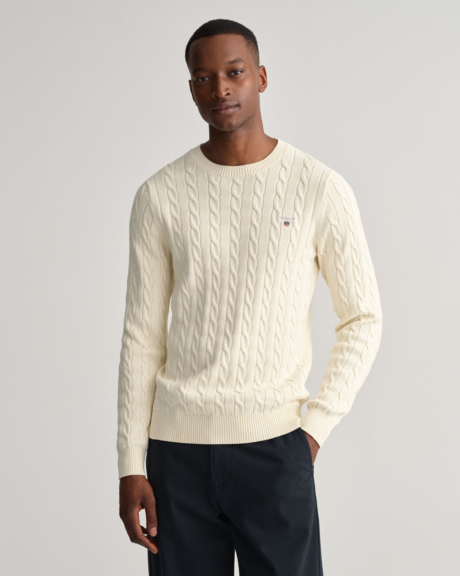 Cotton Cable Crew Neck Sweater - GANT