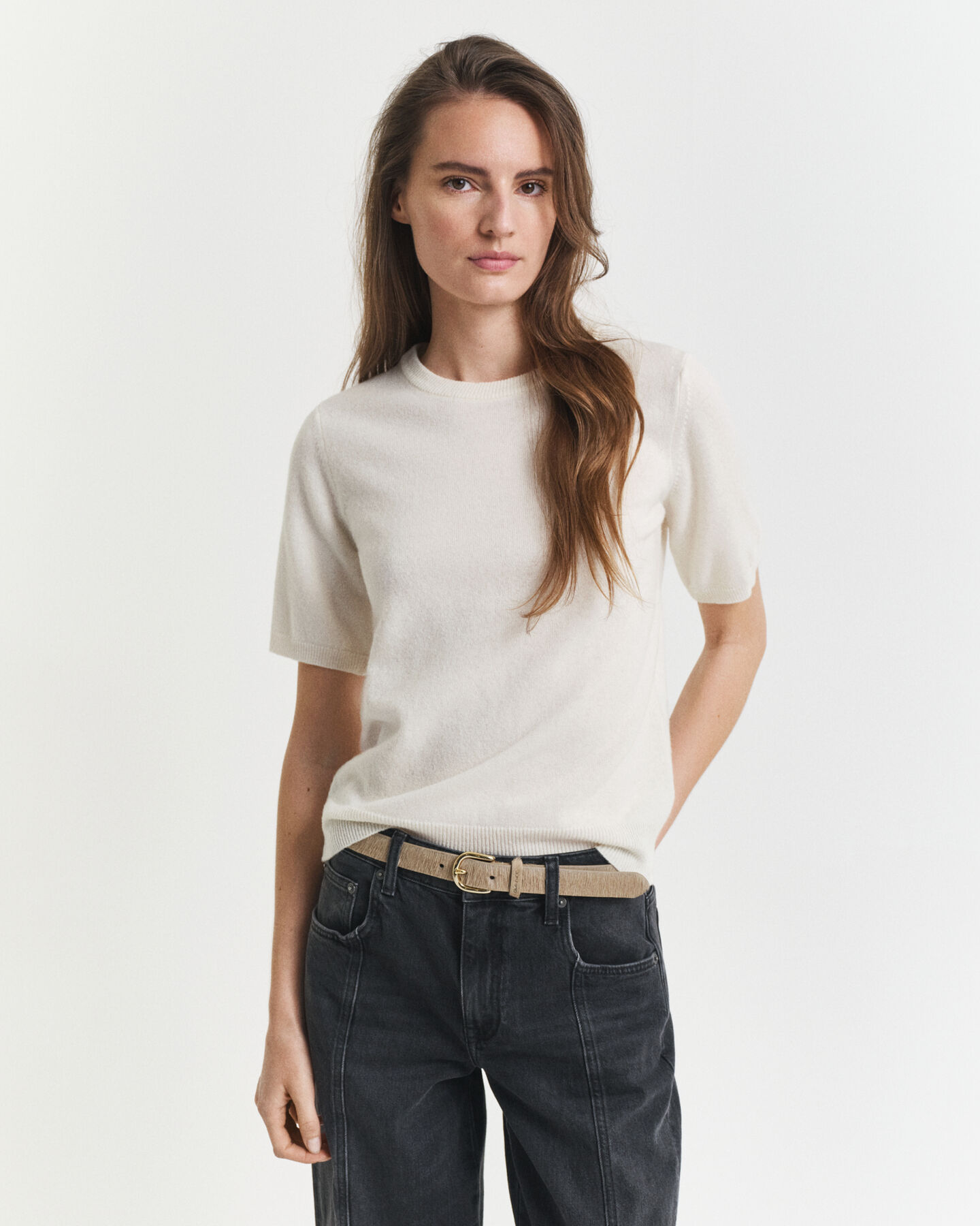 Superfine Lambswool Short Sleeve Crew Neck Sweater