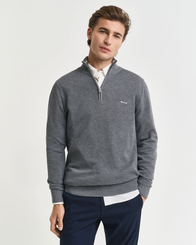 Cotton Piqué Half-Zip Sweater