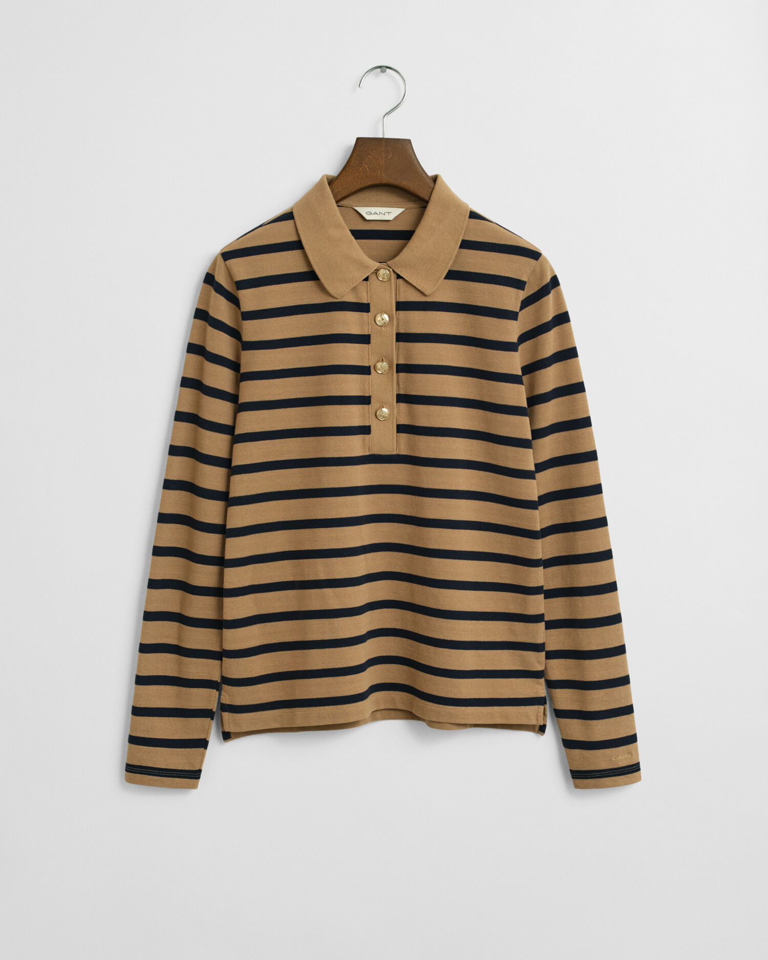 Breton Striped Long Sleeve Piqué Polo Shirt