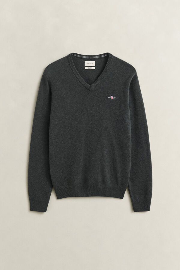 Lambswool V-Neck Sweater — DARK MOSS GREEN