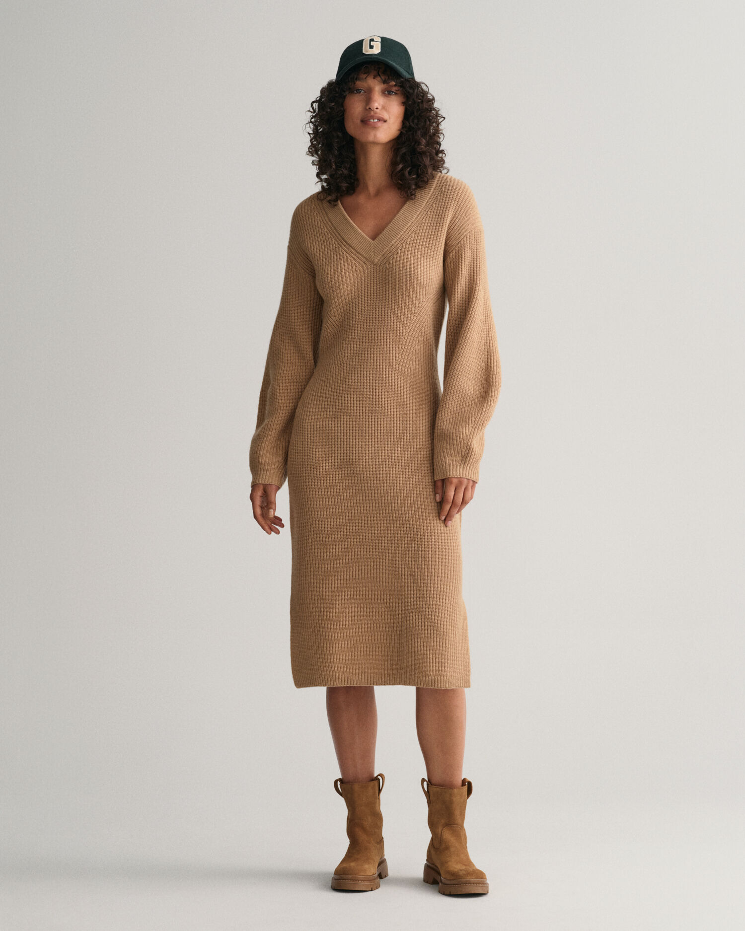 V neck wool discount dress