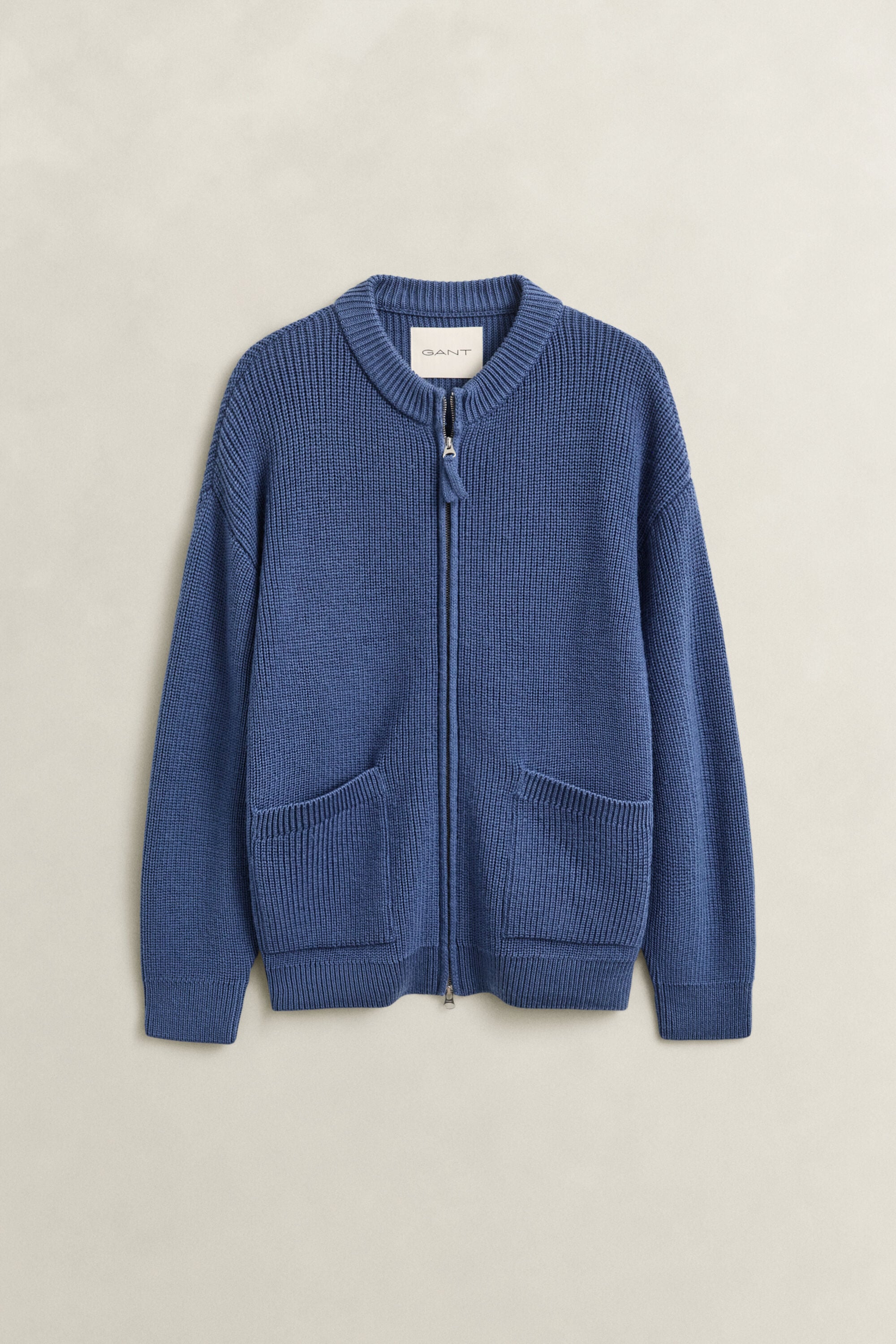 Ribbed Wool Zip Cardigan — BLUE HORIZON
