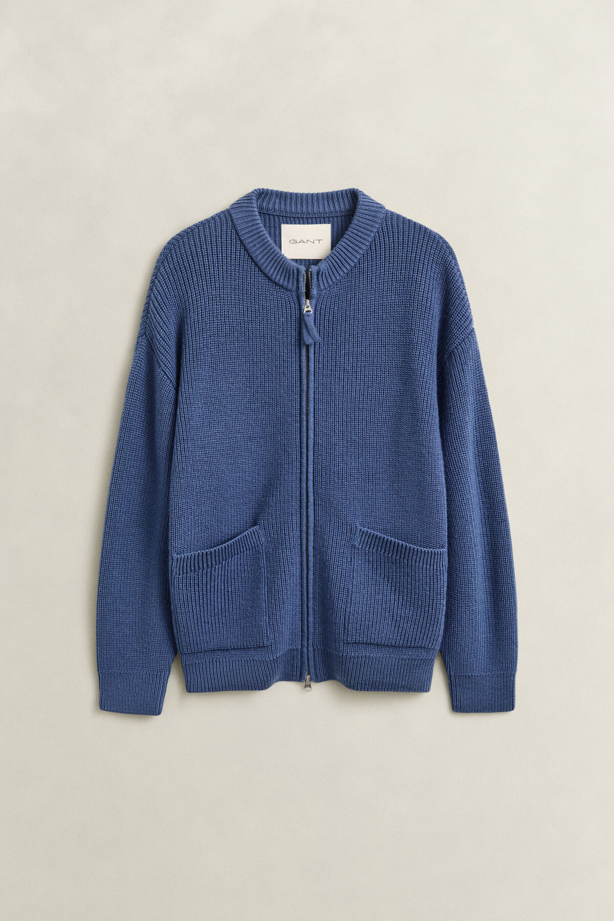 Ribbed Wool Zip Cardigan — BLUE HORIZON