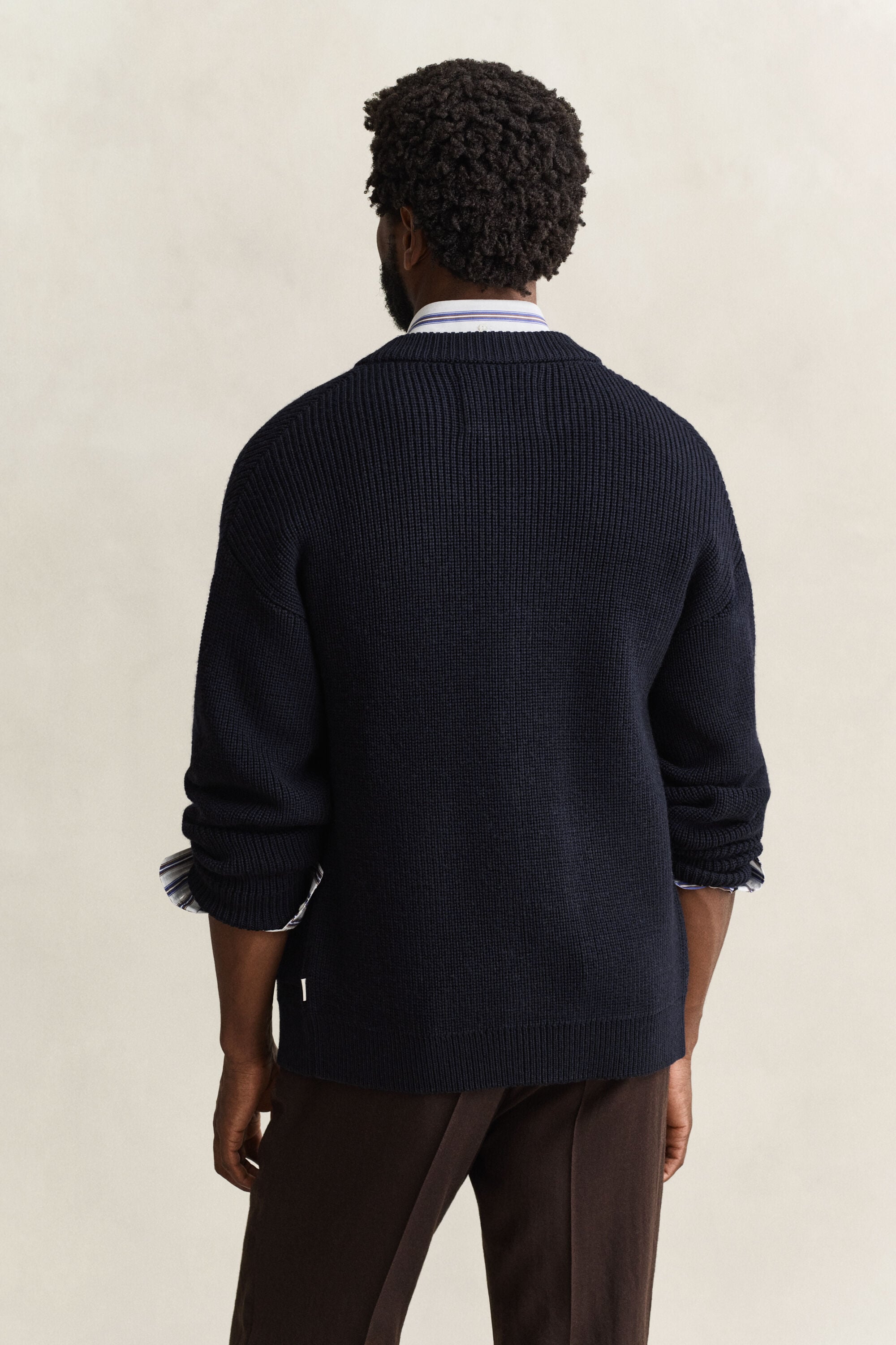 Ribbed Wool Zip Cardigan — EVENING BLUE