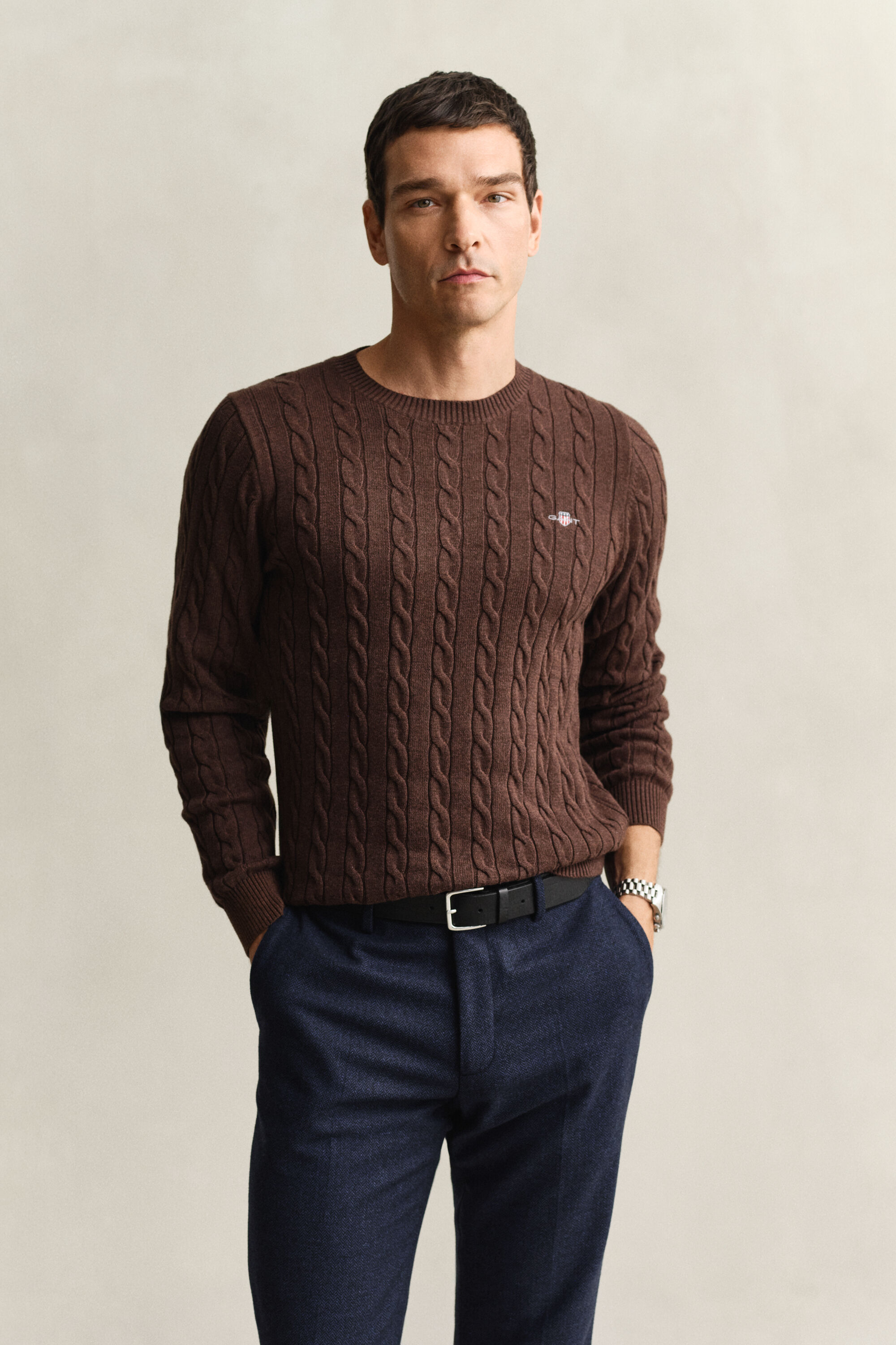 Cotton Cable Knit Crew Neck Sweater
