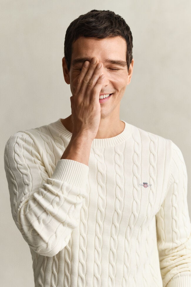 Cotton Cable Knit Crew Neck Sweater