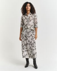 Pleated Tree Printed Midi Skirt