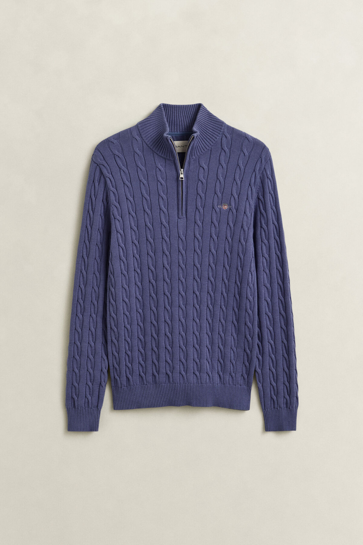Cotton Cable Knit Half-Zip Sweater — BLUE HORIZON