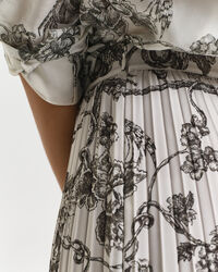 Pleated Tree Printed Midi Skirt