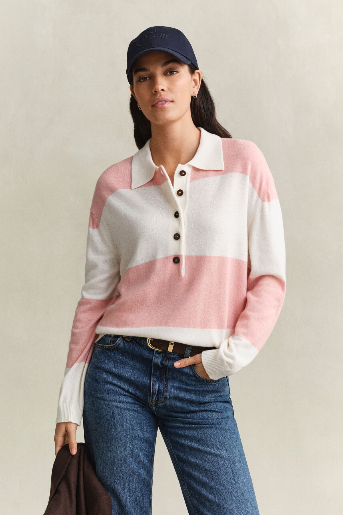 Knitted Barstriped Rugger — CREAM