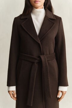 Belted Wool Blend Coat — DEEP BROWN 4