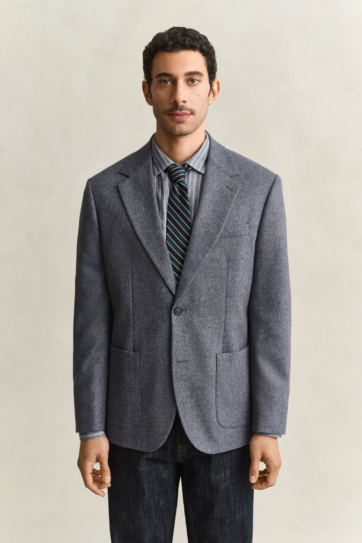Wool Herringbone Suit Jacket — PERSIAN BLUE