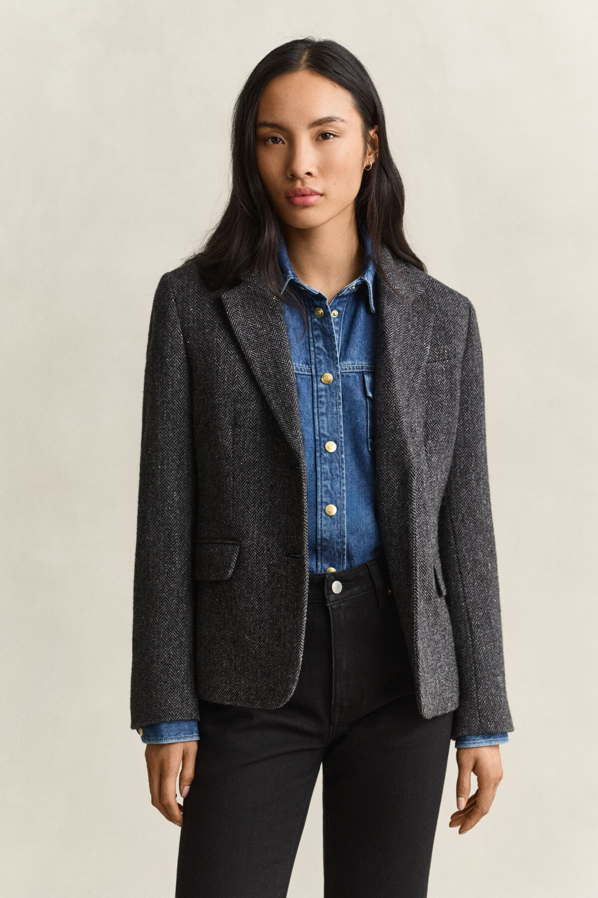 Herringbone Blazer — CHARCOAL MELANGE