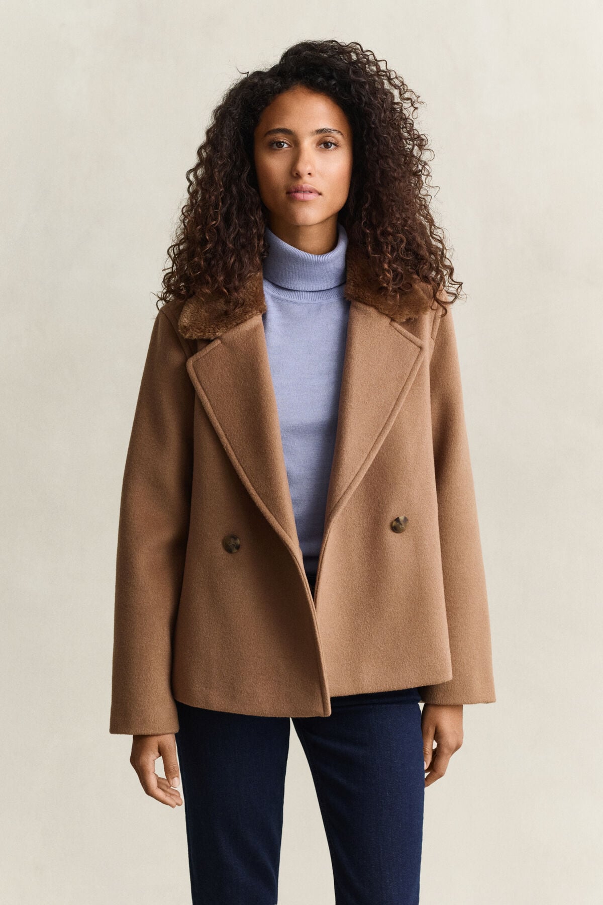Faux Fur Collar Jacket — WARM KHAKI