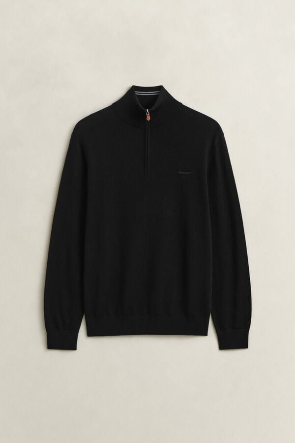 Merino Wool Half-Zip Sweater — BLACK