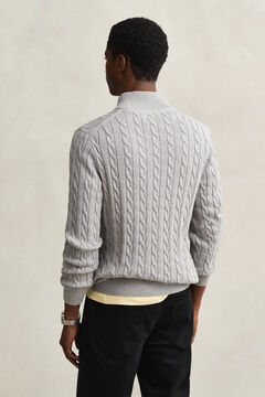 Cotton Cable Knit Half-Zip Sweater — GREY MELANGE 2
