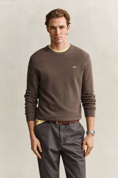 Textured Cotton Crew Neck Sweater — DK HAZELNUT MELANGE 4
