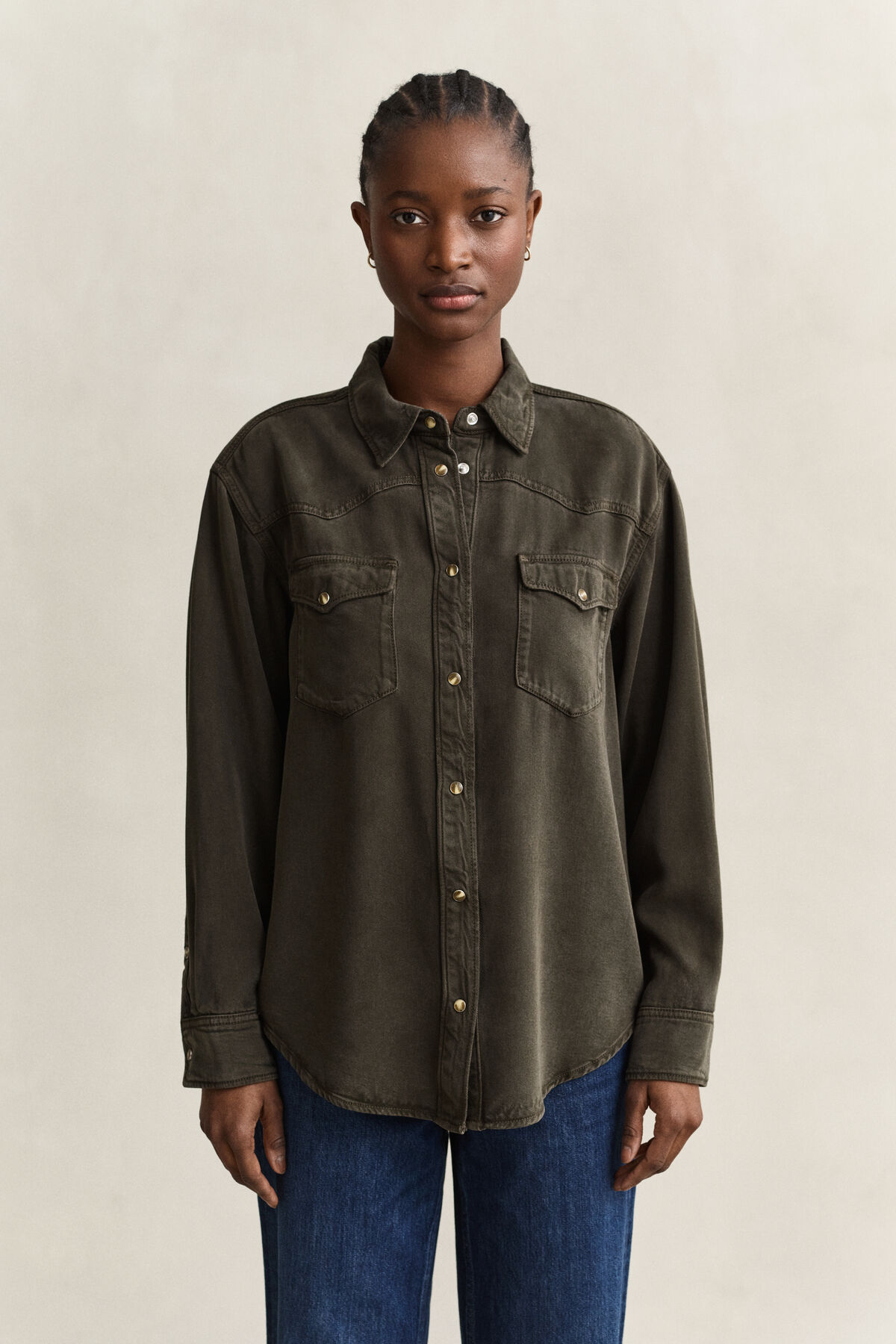 Denim Twill Ranger Shirt — DARK MOSS GREEN
