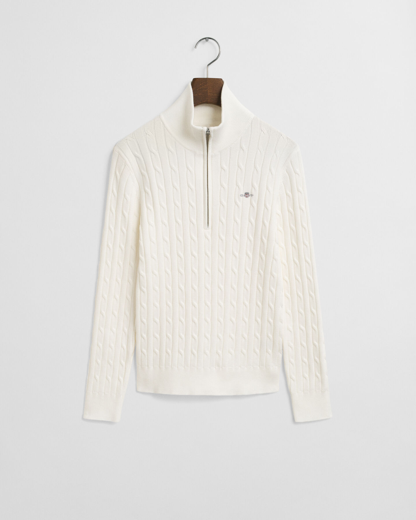 Stretch Cotton Cable Knit Half-Zip Sweater