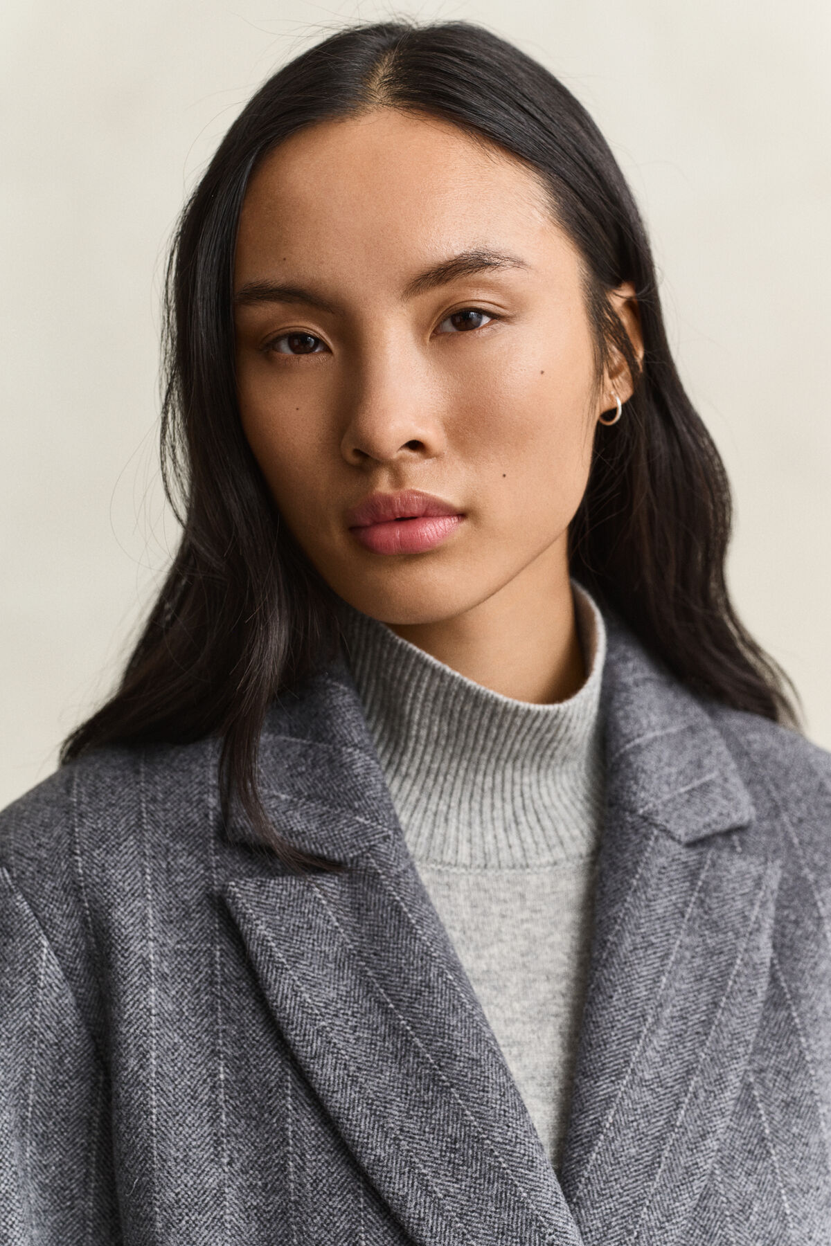 Striped Wool Blend Coat — CHARCOAL MELANGE