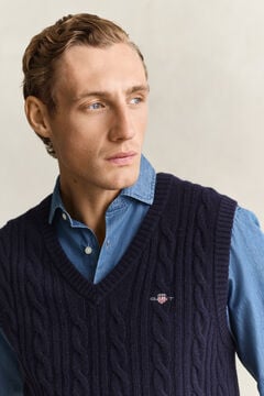 Lambswool Cable Knit Vest — EVENING BLUE 3