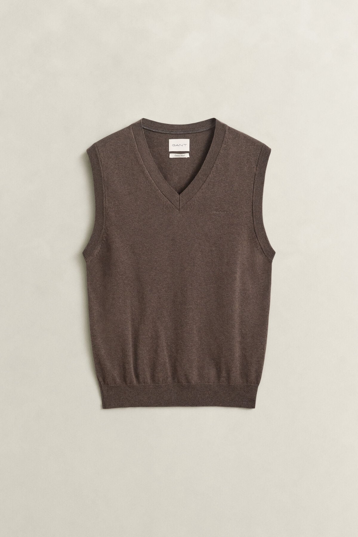 Cotton Wool V-Neck Vest — BROWN MELANGE
