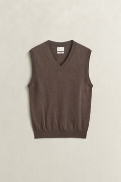 Cotton Wool V-Neck Vest — BROWN MELANGE 2