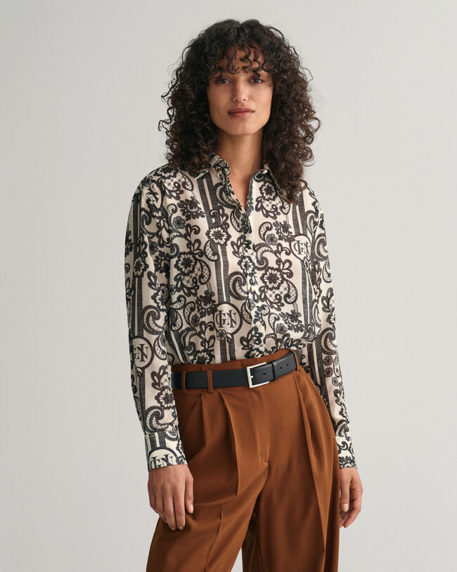 Relaxed Fit Lace Print Cotton Silk Shirt - GANT