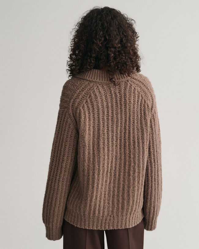Curly Wool Ribbed Polo Sweater