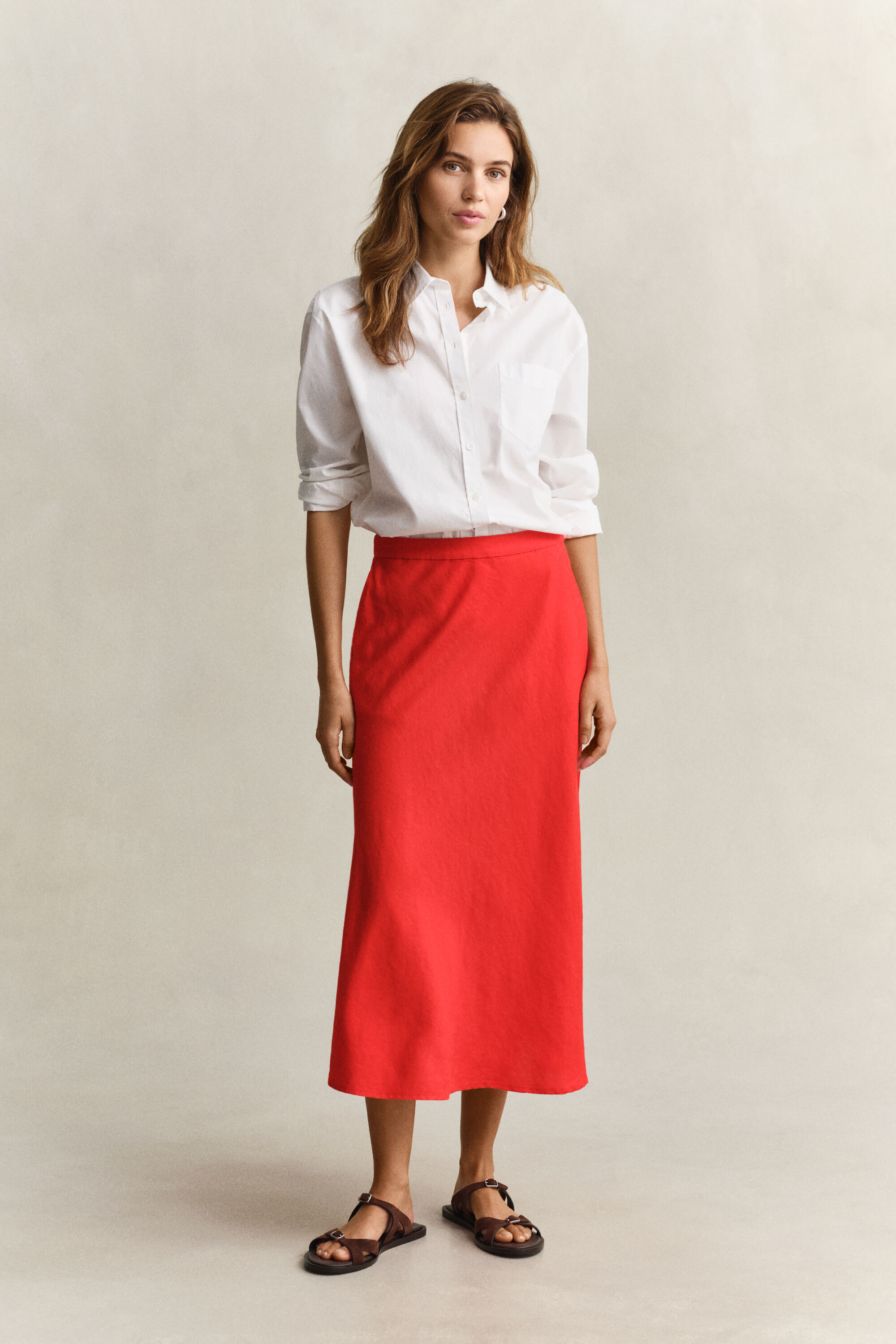 Flared Linen Blend Skirt