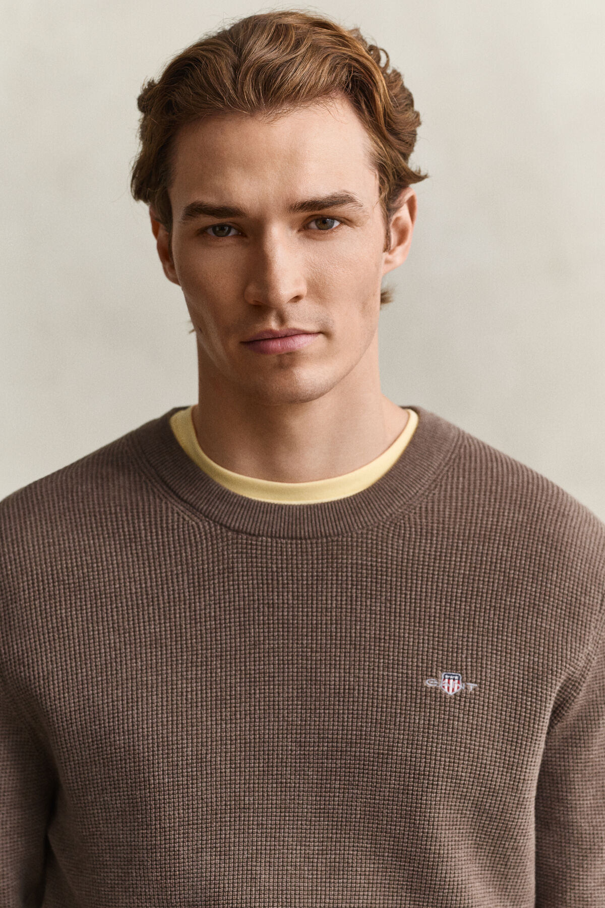 Textured Cotton Crew Neck Sweater — DK HAZELNUT MELANGE