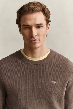 Textured Cotton Crew Neck Sweater — DK HAZELNUT MELANGE 3