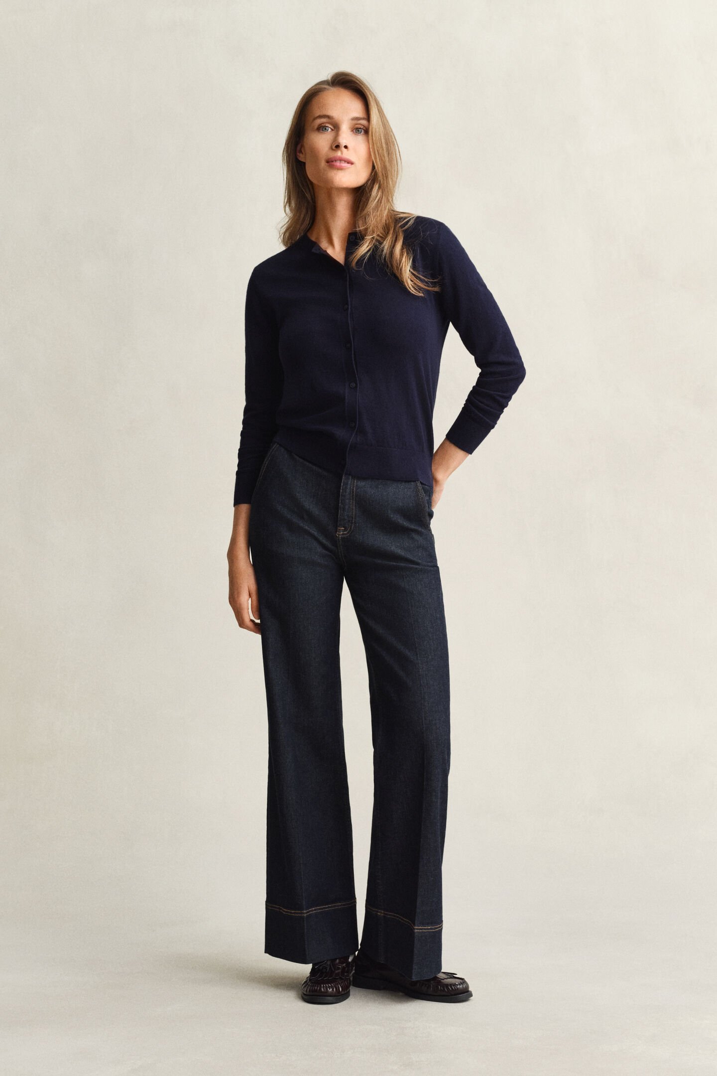 Lightweight Knit Crew Neck Cardigan